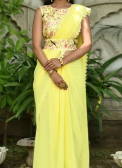 Yellow Georgette Saree Party Wear