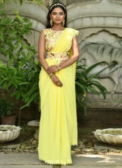 Yellow Georgette Saree Party Wear -Mahra Clothing Shop yellow georgette saree sasacu7678 u