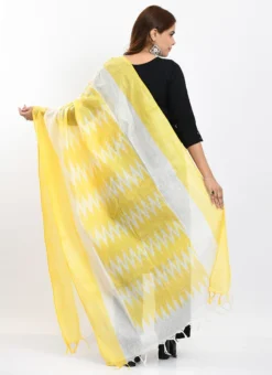 Yellow Handloom Cotton Ikkat Printed Dupatta Work Wear -Mahra Clothing Shop yellow handloom cotton ikkat printed dupatta dpdmimfd144 b
