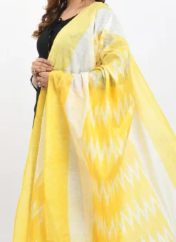 Yellow Handloom Cotton Ikkat Printed Dupatta Work Wear