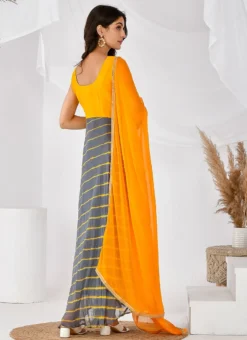 Yellow N Grey Chiffon Leheriya Anarkali Top With Dupatta After Six Wear -Mahra Clothing Shop yellow n grey chiffon leheriya anarkali top with dupatta sljrfrp4015 b