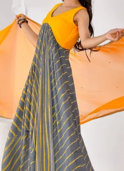 Yellow N Grey Chiffon Leheriya Anarkali Top With Dupatta After Six Wear