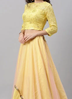 Yellow N Peach Embroidered Lehenga Set Party Wear