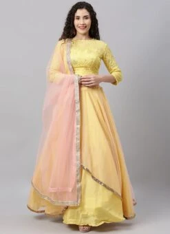 Yellow N Peach Embroidered Lehenga Set Party Wear -Mahra Clothing Shop yellow n peach embroidered lehenga set GHBS02001200 u