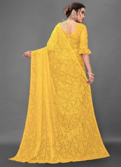 Yellow Net Lace Saree Party Wear -Mahra Clothing Shop yellow net silk lace saree sasye102y b