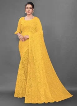Yellow Net Lace Saree Party Wear -Mahra Clothing Shop yellow net silk lace saree sasye102y u