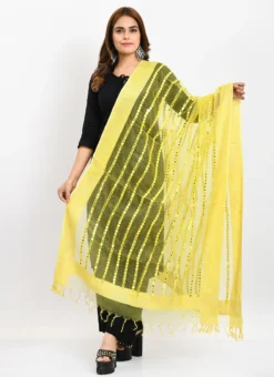 Yellow Organza Cotton Mirror Embroidery Dupatta Work Wear -Mahra Clothing Shop yellow organza cotton mirror embroidery dupatta dpdmimfd130 u