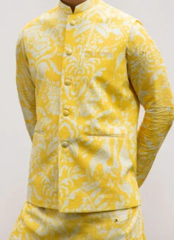 Yellow Pure Bam Silk Printed Jacket