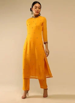 Yellow Pure Georgette Embroidered Kurta Straight Pant Set Party Wear -Mahra Clothing Shop yellow pure georgette embroidered kurta straight pant set krsdvcsvks51 u