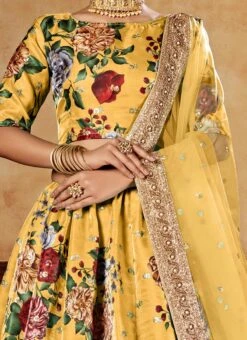 Yellow Satin Blend Umbrella Lehenga Party Wear