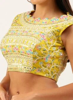Yellow Silk Embroidery Blouse Party Wear