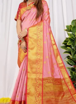 Zari Weaving Purple Color Litchi Silk Saree Festive Wear