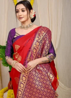 Zari Weaving Work Red Color Patola Silk Saree Party Wear -Mahra Clothing Shop zari weaving work red color patola silk saree sasom110951 b