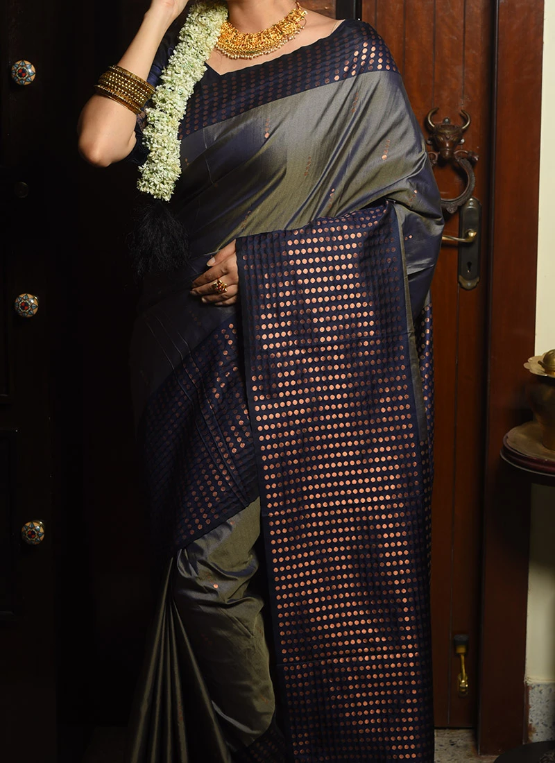 Zari Woven Work Grey Color Banarasi Silk Saree Festive Wear 1 Zari Woven Work Grey Color Banarasi Silk Saree Festive Wear